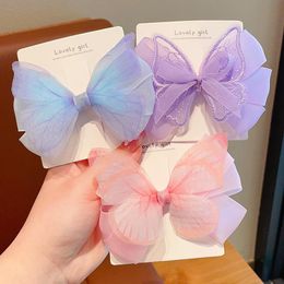 Children Mesh Bow Hairclip Cute Girls Butterfly Bow Hairpins Solid Colour Bowknot Sweet Princess Hair Clips Barrettes 3031