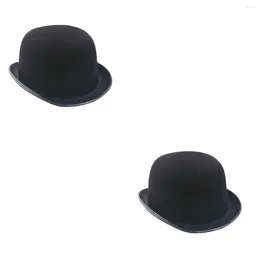 Berets 2pcs Classic Unisex Structured Wool Fedora Hat For Men And Women (Black)