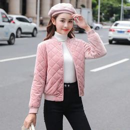 Women's Trench Coats Women Velvet Coat Autumn Winter Button Warm Thicken Cotton Parkas Down Jacket Baseball Bomber Outwear Short Solid Tops