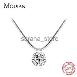 Pendant Necklaces Modian 100% 925 SterlSilver Trendy Simple Clear CZ Choker Necklace Pendant Fashion Link Chain For Women Party Fine Jewelry J240120