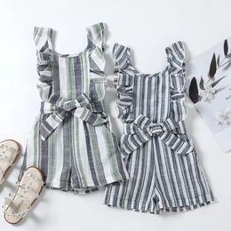 Shorts 3-7Years Girls Casual Playsuit And Waistband Stripe Print U-neck Sleeveless Overalls For Summer