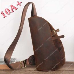 High quality Men's Original Cowhide Outdoor Large Capacity Leather Chest Bag Retro Crossbody New Crazy Leisure Horse Genuine Trendy 10A+