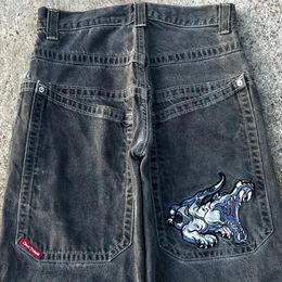 JNCO Jeans Pants Y2K Mens Harajuku Hip Hop Cartoon Graphic Embroidered Baggy Gothic High Waist Wide Trouser Streetwear 240118