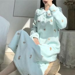 Women's Sleepwear Sleeve In Nightwear Warm Women Lace Pineapple Piece Winter One Long Fleece Home Dress Night Pajamas 2024 Nightgown