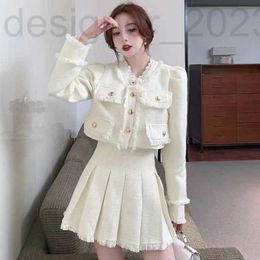Two Piece Dress Designer New Autumn and Winter Retro Single-breasted Plaid Tweed Coat + High-waist Short Skirt Two-Piece Set Women's Woolen Sets luxury
