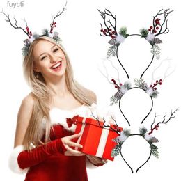 Party Hats Cute Antlers Deer Horns Branch Flower Twig Hair Band Headband Cosplay Fancy Head Dress Christmas Costume Hairband Photo Props YQ240120