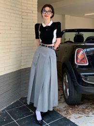 T-Shirt Korean Grey Suit Skirts Women Fashion Irregular High Waist Aline Pleated Long Skirts Woman Spring Autumn 2022 New