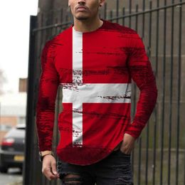 Men's T Shirts Mens Slim Fit Print Long Sleeve Muscle Tops Casual Tshirt Blouse With Round Neck Pullover Tee In Red/Blue/Purple/Dark Grey