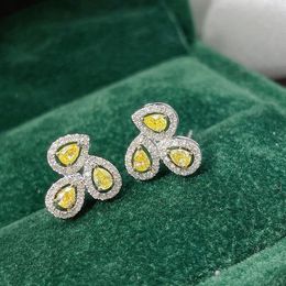 Sparkling Stud Earrings Luxury Jewelry Real 100% 925 Sterling Silver Pear Cut Yellow Moissanite Diamond Gemstones Party Eternity Women Classical Earring Gift