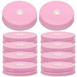 Dinnerware 10 Pcs Mason Jar Lids Seal Wide Mouth Can Covers Tinplate With Straw Hole Leak-proof