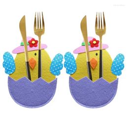 Dinnerware Sets Easter Chicken Cutlery Bag 2PCS Felt Cute Chick Pouch Bags Pockets Tableware Holder Fork Holders