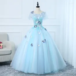 Party Dresses Sky Blue Long Sweat Lace Lady Girl Women Princess Bridesmaid Banquet Performance Dress Gown