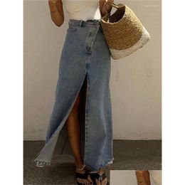 Skirts Tossy 2023 Casual High Waist Denim Women Spilt Out Maxi Jean Skirt Summer Holiday Long Drop Delivery Dhvuk