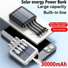 Cell Phone Power Banks 4-in-1 Power Bank Solar 30000mAh Large Capacity Charging Mini Powerbank Comes With Four Wires Suitable For Samsung