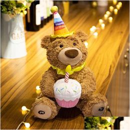 Plush Dolls P 37Cm Cute Bear Electric Doll Birthday Hat Teddy Sing Interactive Game Home Decor Kid Gift Baby Early Education Toys Drop Dh8Ap