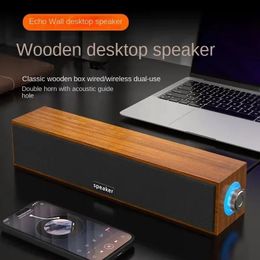 Soundbar Wooden Retro Portable Wired Bluetooth Speaker TV Computer 360 Stereo HIFI Dual Speaker Heavy Bass Echo Wall Desktop Speaker