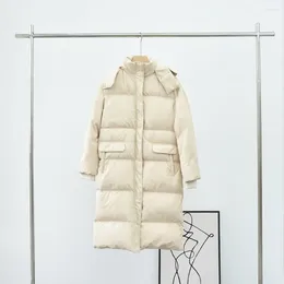 Women's Trench Coats Women Mid-length Down Jacket Winter Loose Thickened Warm White Duck Hooded Coat