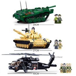 Blocks WW2 Army Military Helicopter 2in1 T-72B3 STRV-103 Main Battle Tank Vehicle Sets Soldiers Building Blocks Toys for Boys Gift