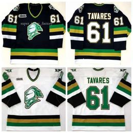 Vintage 2008 London Knights Hockey Jerseys Mens John Tavares #61 Jersey Ed Black White Shirts Men 9602 9534