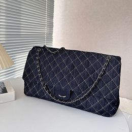 Denim Bag Oversized Womens Shoulder Bag 46cm Denim Diamond Cheque Silver Hardware Metal Buckle Luxury Tote Matelasse Chain Crossbody Bag Designer Shopping Sacoche