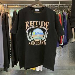 Designer Fashion Clothing Tees Hip Hop Tshirts Rhude Sunset Beach Comfortable Pattern Printing Pure Cotton Casual Loose T-shirt Men Women Summer Streetwear Dsby