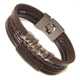 Link Bracelets Brand Design Ity Punk Jewelry Men Black Brown Braided Leather Bracelet Male Wristband Party Pulseras Lovers' Gift