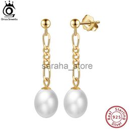 Stud ORSA JEWELS 14K Gold Genuine 925 SterlSilver Dangle Pearl Earrings with Handpicked Natural Baroque Pearl for Women GPE80 J240120