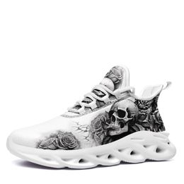 Coolcustomize custom sketch skeleton NON smoking torn skull popular black white sneaker Men's women's printed lace up light weight running tennis walking shoes