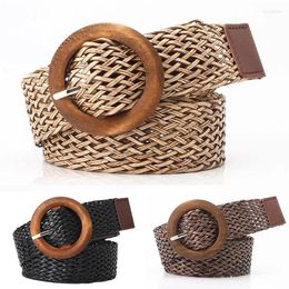 Belts Fake Straw Knitted Round Square Buckle Waistband Breathable Hollow Elastic Decorative Wide Belt Woven Women Braid
