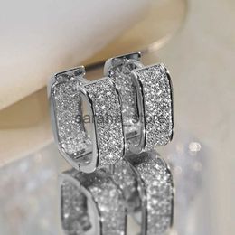 Stud Vintage Unisex U Shaped White Zircon Square Hoop Earrings For Women Men Rose Gold Silver Colour WeddEar Buckle Party Jewellery J240120