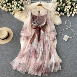 Casual Dresses B866 Fashion 2024 Fall Women's Elegant Printed Western Style Long Sleeve A-line Dress Korean Clothes Vestidos