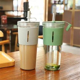 Water Bottles Juice Mug Practical Portable Transparent Reusable With Lid And Straw Drinking Tools Coffee Cup 700ml Travel Home Accessories