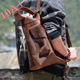 High quality Large Original Backpack bags Retro Genuine Crazy Travel Horse Capacity Skin Leather Men's Leisure Chest Bag Trendy Cowhide Mountaineering 10A+