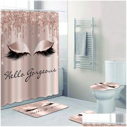 Shower Curtains Girly Rose Gold Eyelash Makeup Curtain Bath Set Spark Drip Bathroom Eye Lash Beauty Salon Home Decor Drop Delivery Gar Dhjsb
