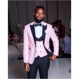 Men's Suits Pink Wedding Men 3 Pieces Tuxedo Peaked Lapel Party Dresses Slim Blazer Vest Pants Custom Male Luxury Sets