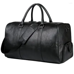 Duffel Bags Men's Leather Travel Bag Retro Outdoor Tote Large Capacity Single Shoulder Oblique Lift Shoe Position Fitness Handbag