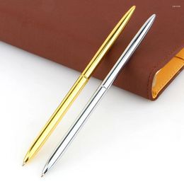 Slim Light Gold And Silver Colour Rotating Ballpoint Pen Slender Commercial Metal Black Oily Gift