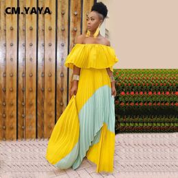 Women's Blouses Shirts CM.YAYA Women Summer Beach Patchwork Chiffon Skirt Off Shoulder Butterfly Sleeve Maxi Pleated Dress Sexy Boho Long Dresses YQ240120