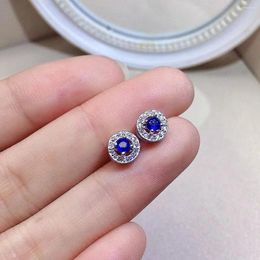 Stud Earrings Small Sapphire Silver For School Girl 3mm 0.1ct Natural Real 925 Jewelry