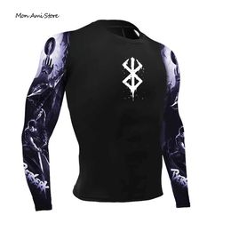 Men's T-Shirts Men's Anime Berserk Compression Shirt Gym Workout Running Tops Undershirts Print Long Sleeve Quick Dry Athletic T-Shirt J240120