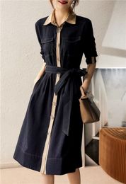 Cel 2024 Designer New High Quality Spring and Autumn Hepburn Style Waist Closing Dress Goddess Style Dress Women's Dress Birthday Gift Valentine's Day Gift