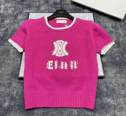 Женские футболки Дизайнерская одежда с буквенным принтом Черно-белые розовые вязаные свитера Элитный бренд Топ с короткими рукавами