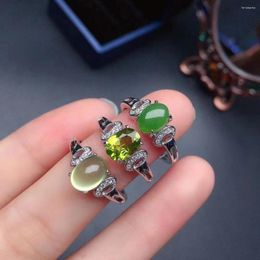 Cluster Rings Natural Gemstone Ring For Daily Wear Real Peridot Jade Prehnite Fashion Silver Jewellery