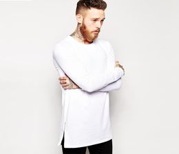 Brand Extra Long Tee Shirt For Men Hip Hop Men 039S Longline T Shirt Long Sleeve Tall Tees Side Zipper Oversized TShirt6791253