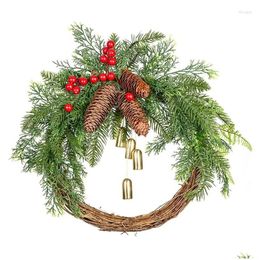 Decorative Flowers Wreaths 1 Pcs Christmas Pinecone Bell Rattan Wreath Door Hanging Rustic As Shown 40X30Cm Day Decorations Drop Deliv Otosu