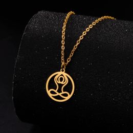 Hollow Yoga Buddha 14k Yellow Gold Chain Necklace Women Statement Pendant Jewellery Christmas Gift Colgante Mujer