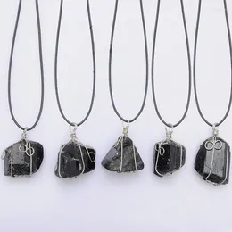 Pendant Necklaces Silver Colour Dipped Geometric Black Tourmaline Necklace Raw Stone Schorl Chakra Healing Crystal Point Colar 50cm