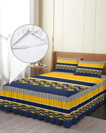 Bed Skirt Blue Yellow Gray Striped Geometric Lines Fitted Bedspread With Pillowcases Mattress Cover Bedding Set Sheet