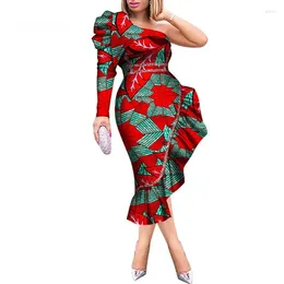 Ethnic Clothing Traditional African Fashion Elegant Wax Print Dresses For Women Cotton Bazin Riche Knee Length Lady Dress