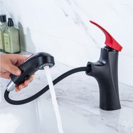 Bathroom Sink Faucets SKOWLL Pull Out Faucet And Cold Water Mixer Tap Deck Mount Single Handle Wash Matte Block SK-9901